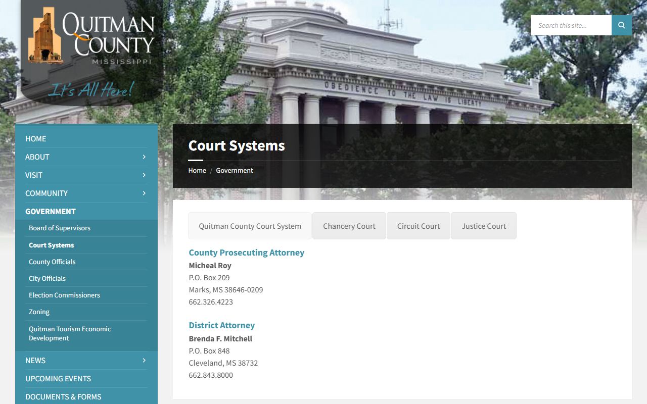 Quitman County court records after arrest court systems page