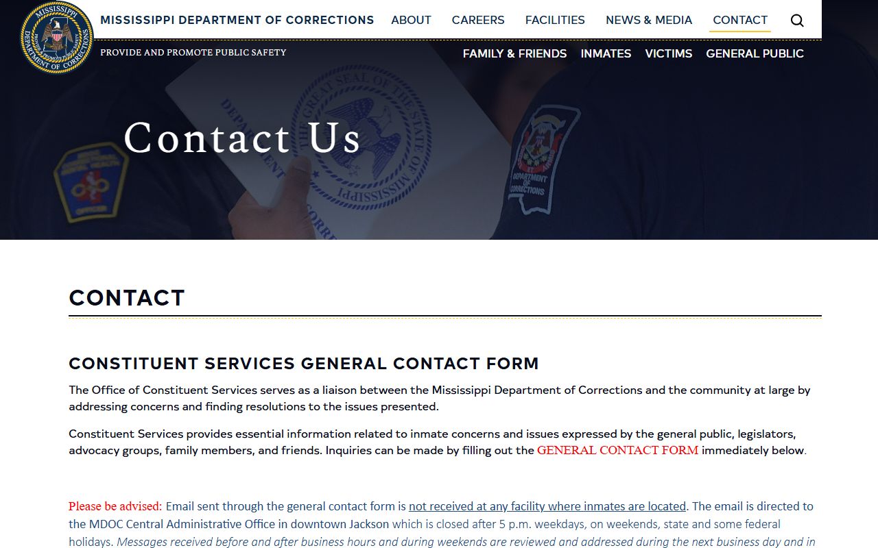 MDOC contact records page for Quitman County inmate record questions after state transfer