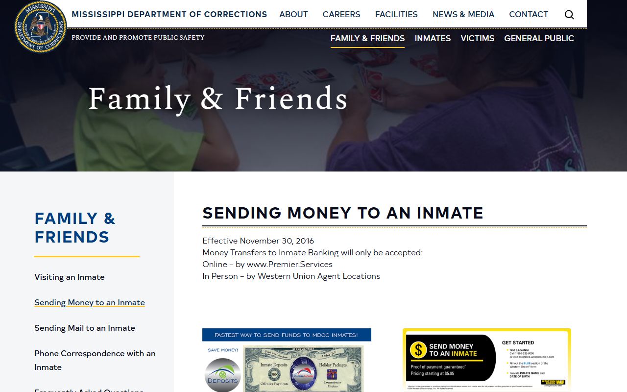 MDOC money page for Quitman County CWC inmate funds after state custody transfer