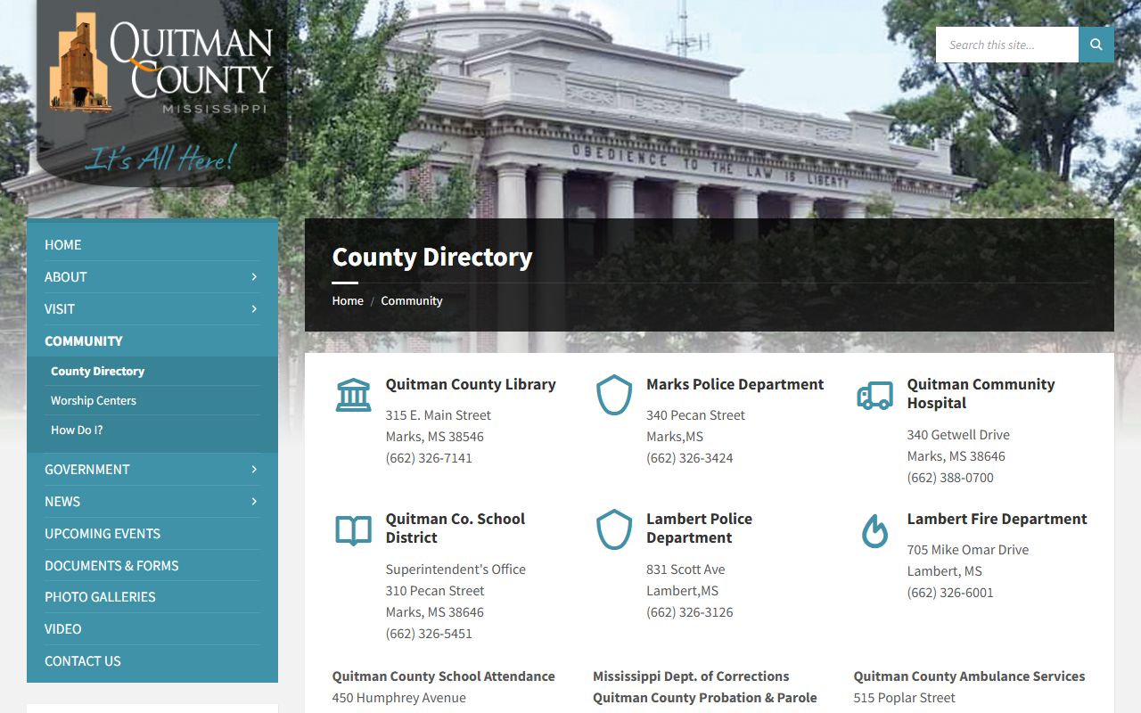 Quitman County inmate records directory for local police and corrections contacts