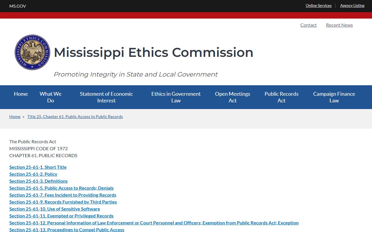 Quitman County jail mugshots Mississippi Public Records Act source